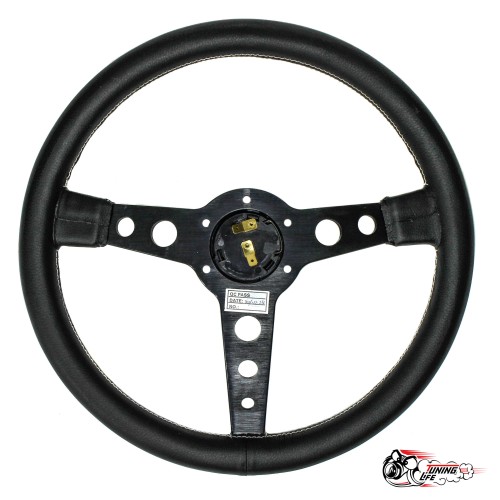 Руль МОМО БЕЗ выноса белая строчка черный центр PROTOTIPO (кожа)