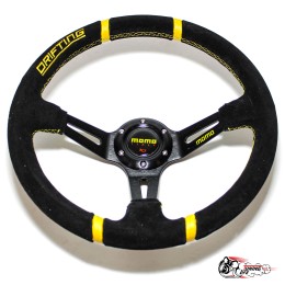 Руль МОМО дрифтинг вынос замша желтые полоски