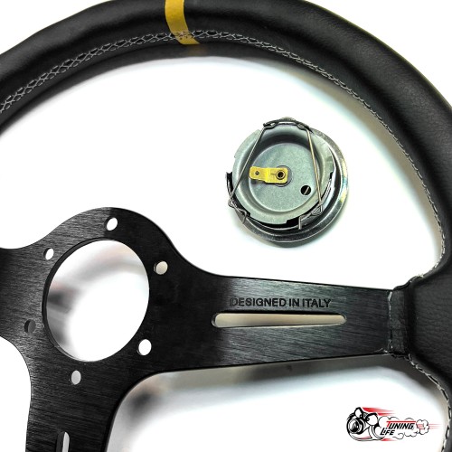 Руль Nardi кожа без выноса желтая полоска белая строчка D36