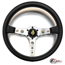 Руль МОМО БЕЗ выноса белая строчка серый центр PROTOTIPO (кожа)