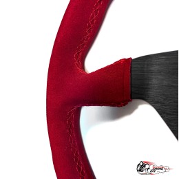 Руль МОМО БЕЗ выноса черный центр красный замша