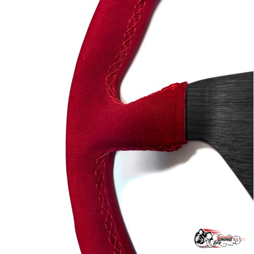 Руль МОМО БЕЗ выноса черный центр красный замша