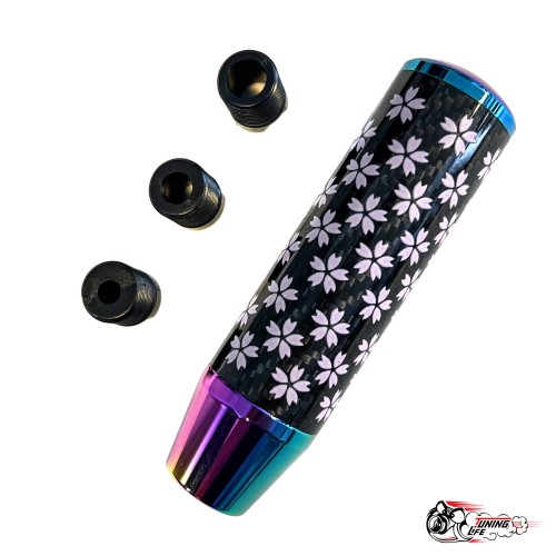 Насадка на ручку КПП сакура на фоне карбон НЕО ХРОМ 13см