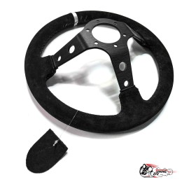Руль МОМО черный центр серая полоска (замша)
