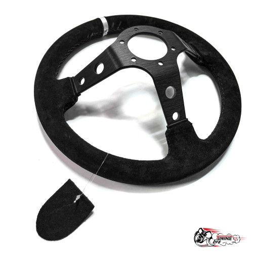 Руль МОМО черный центр серая полоска (замша)