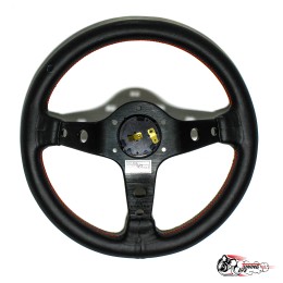Руль Vertex красный из кожи с черными спицами