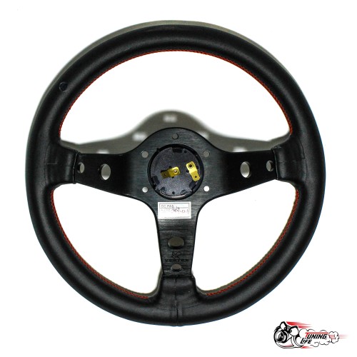 Руль Vertex красный из кожи с черными спицами