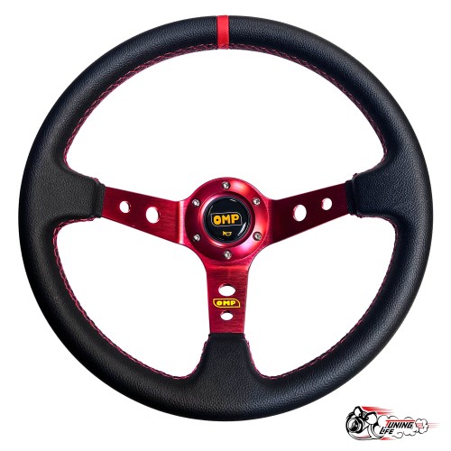Руль OMP вынос кожа красный центр
