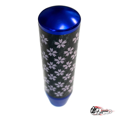 Насадка на ручку КПП сакура на фоне карбон синяя 13см