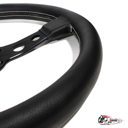 Руль МОМО БЕЗ выноса белая строчка черный центр PROTOTIPO (кожа)