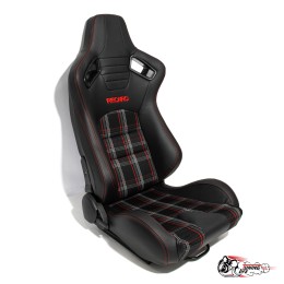 Сиденье с рег.спинкой Recaro кожа черный + ткань красная клетка (пассажирский, регулировка справа)