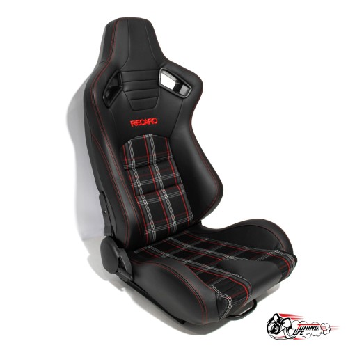 Сиденье с рег.спинкой Recaro кожа черный + ткань красная клетка (пассажирский, регулировка справа)