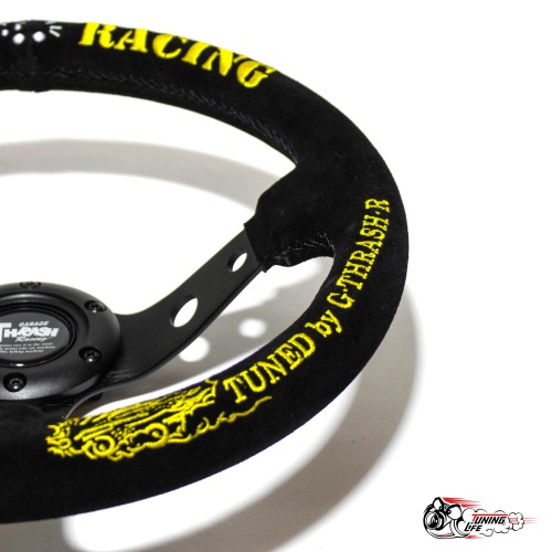 Руль THRASH RACING замша вынос желтые буквы