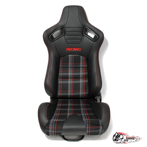 Сиденье с рег. спинкой Recaro кожа черный + ткань красная клетка (водительский регулировка слева)