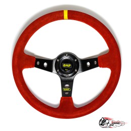 Руль OMP вынос красная замша (черный центр желтая полоска) D35
