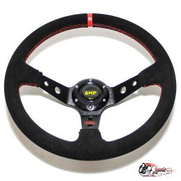 Руль OMP вынос замша черный (красная полоска, красная строчка) D35