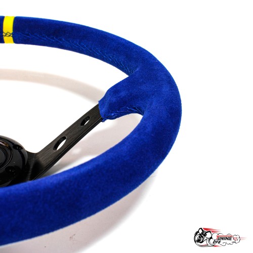 Руль OMP вынос замша синий (черный центр желтая полоска)D35