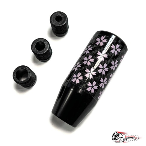 Насадка на ручку КПП сакура на фоне карбон черная 8,5см