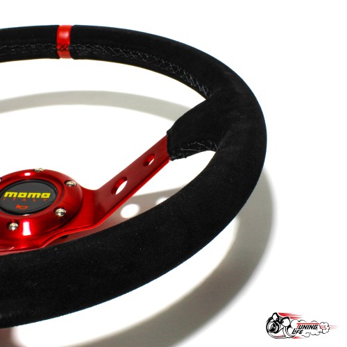 Руль МОМО красный центр красная полоска (Замша)