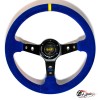 Руль OMP вынос замша синий (черный центр желтая полоска)D35
