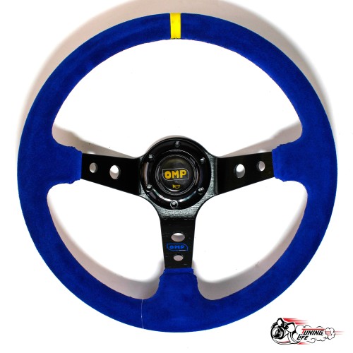 Руль OMP вынос замша синий (черный центр желтая полоска)D35