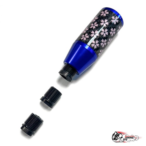 Насадка на ручку КПП сакура на фоне карбон синяя 8,5см