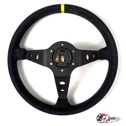 Спортивный руль OMP Corsica Superleggero style (замша, овальный обод, желтая полоска)